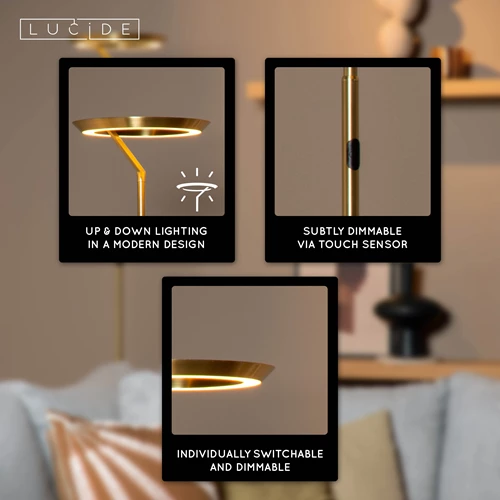 Lucide CELESTE - Floor lamp - Ø 28 cm - LED Dim. - 1x21W 2700K - Matt Gold / Brass - USP